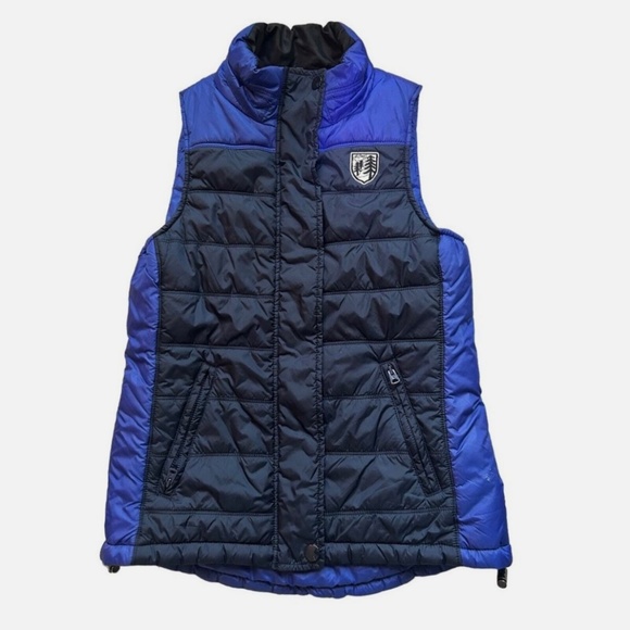 American Eagle Outfitters Puffer Vest Jacket | Navy &  Cobalt Blue | Size: Small - Picture 2 of 7